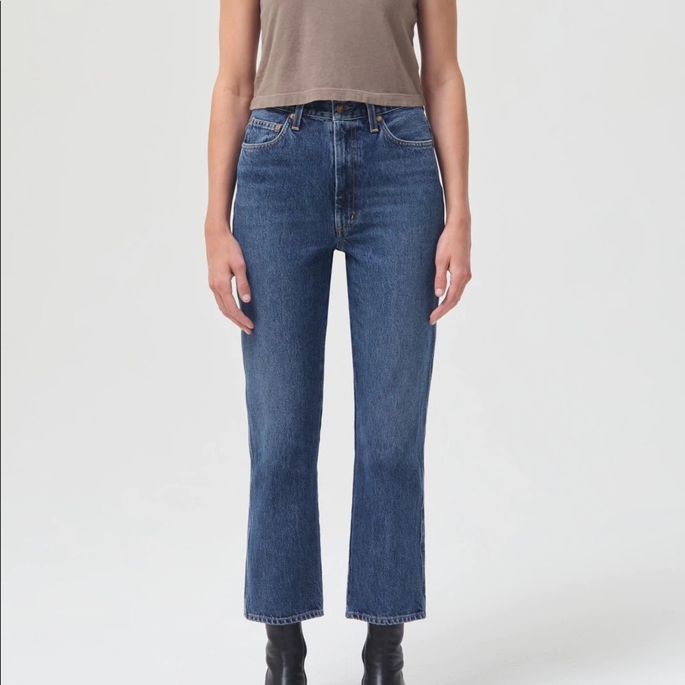 AGOLDE pinch waist high rise kick jeans in Placebo (indigo), size 30